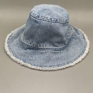 Weekday Noren Denim Bucket Hat Womens M Blue Frayed Raw Edge Cotton